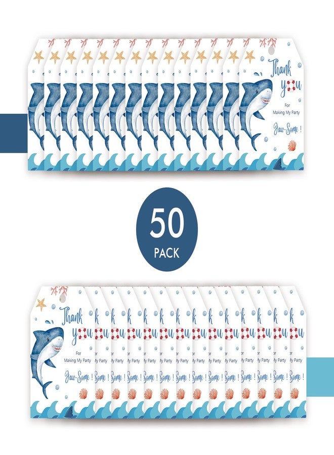 FORSHEEP 50pcs Shark Thank You Tags, Shark Gift Tag with String for Boy Birthday Party, Under The Sea Thank You Paper Tags for Ocean World Party Favors - Image 3